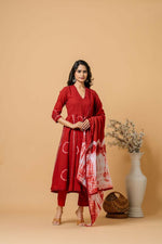 Thumbnail for Joban Fashion Red Tie & Dye Cotton Suit Set - Distacart
