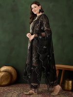 Thumbnail for Sangria Printed Straight Kurta, Trouser & Dupatta Set