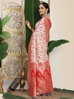 Thumbnail for Astita Linen Cotton Red & White Saree