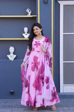 Thumbnail for Aastha Fashion Women's Pink Tebby Silk Floral Printed Anarkali Dress with Dupatta - Distacart