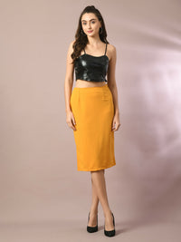 Thumbnail for Myshka Women's Yellow Solid Knee Length Party Embellished Skirts - Distacart