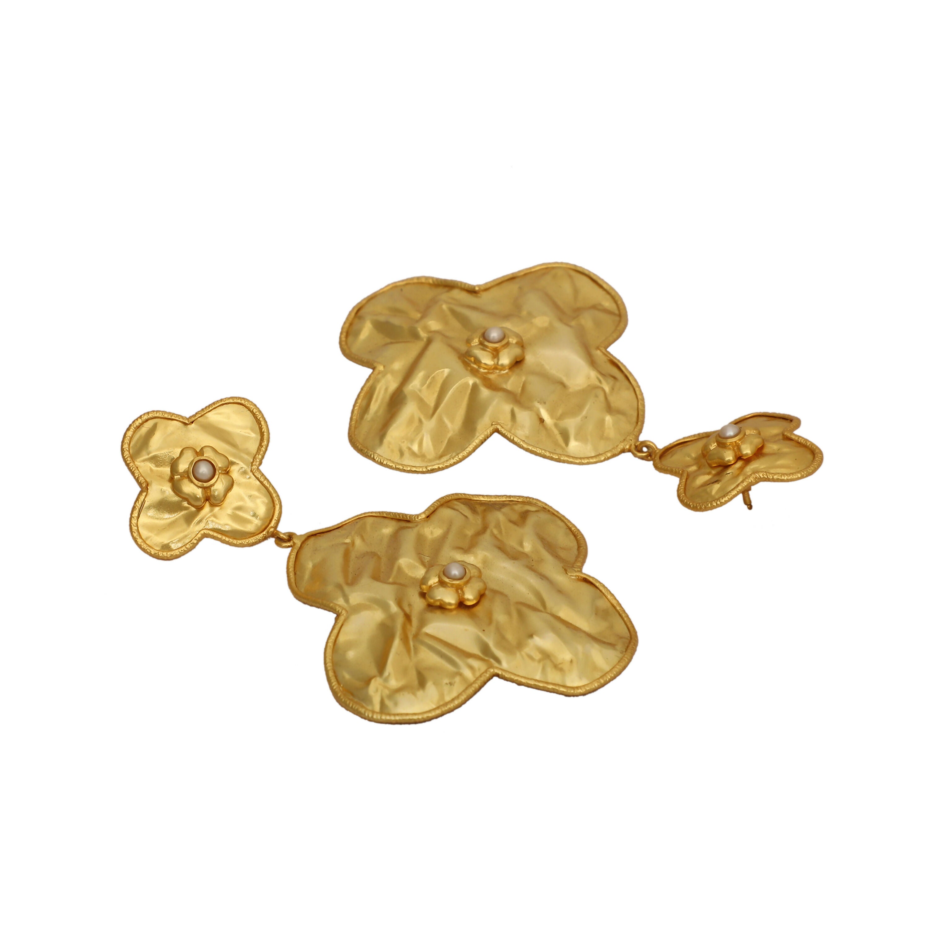 Nuyug 18k Gold-Plated Contemporary Molten Metallic Finish Floral Drop Dangler Earrings
