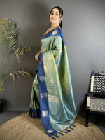 Thumbnail for Joban Fashion Pista Green Intricate Zari Weaving Soft Silk Dharmavaram Saree