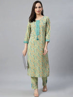 Thumbnail for Anubhutee Green & Blue Printed Kurta with Trousers - Distacart