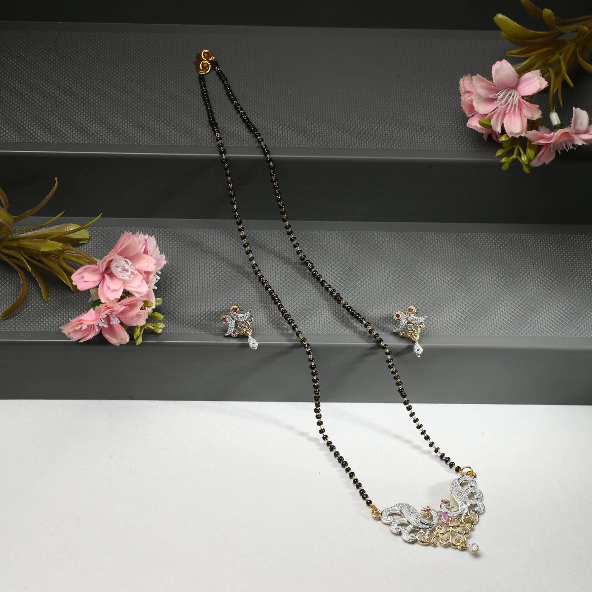 AanyaCentric Gold Plated Mangalsutra with Pendant, 2 Pair Earrings - Distacart