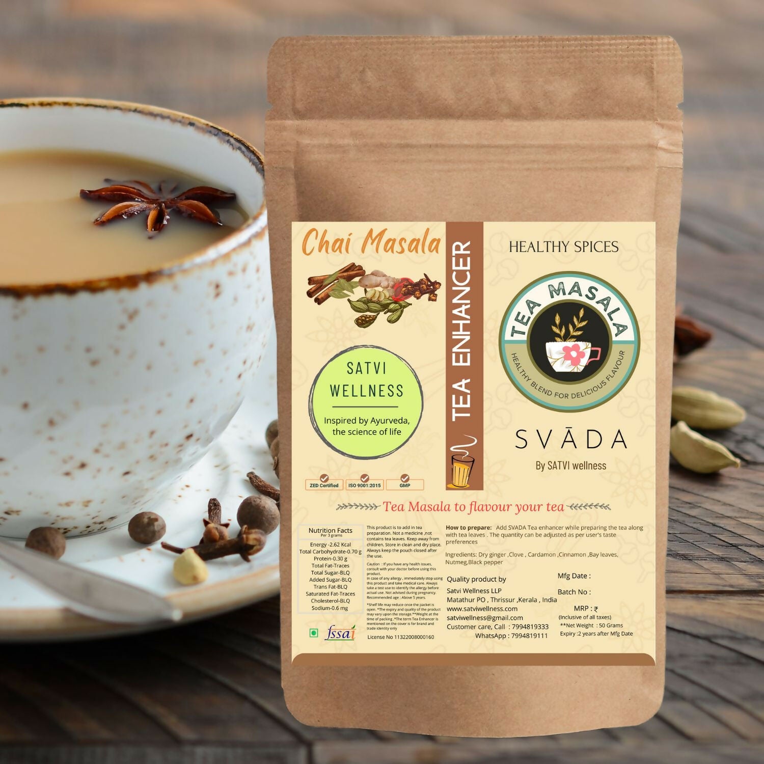 Satvi Wellness Tea masala | Indian Chai Masala | Tea Enhancer | Ginger tea mix - Distacart