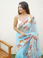 Thumbnail for Anouk Floral Printed Embroidered Organza Saree - Distacart