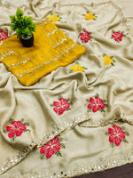 Thumbnail for Teeya Creation Cream Rangoli Silk Embroidery Work Party Wear Designer Saree - Distacart