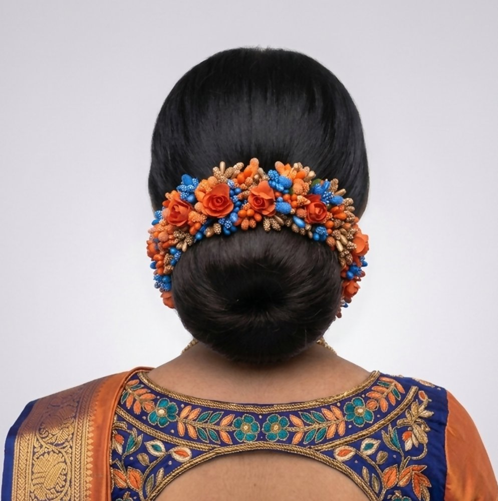 Orange and Blue Pollens Bridal Gajra - Dista