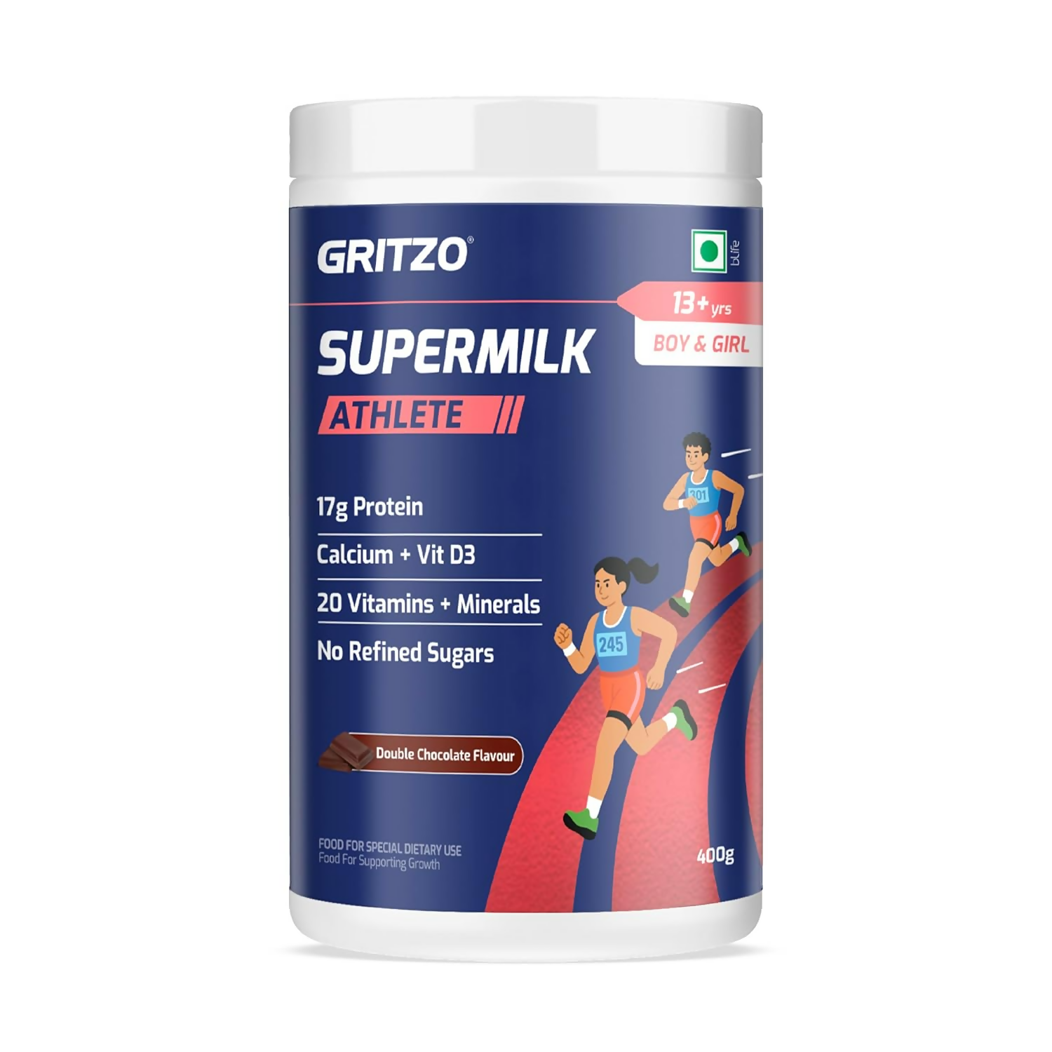Gritzo SuperMilk Athlete (13+y Boy & Girl),17g Protein Powder - Double Chocolate - Distacart