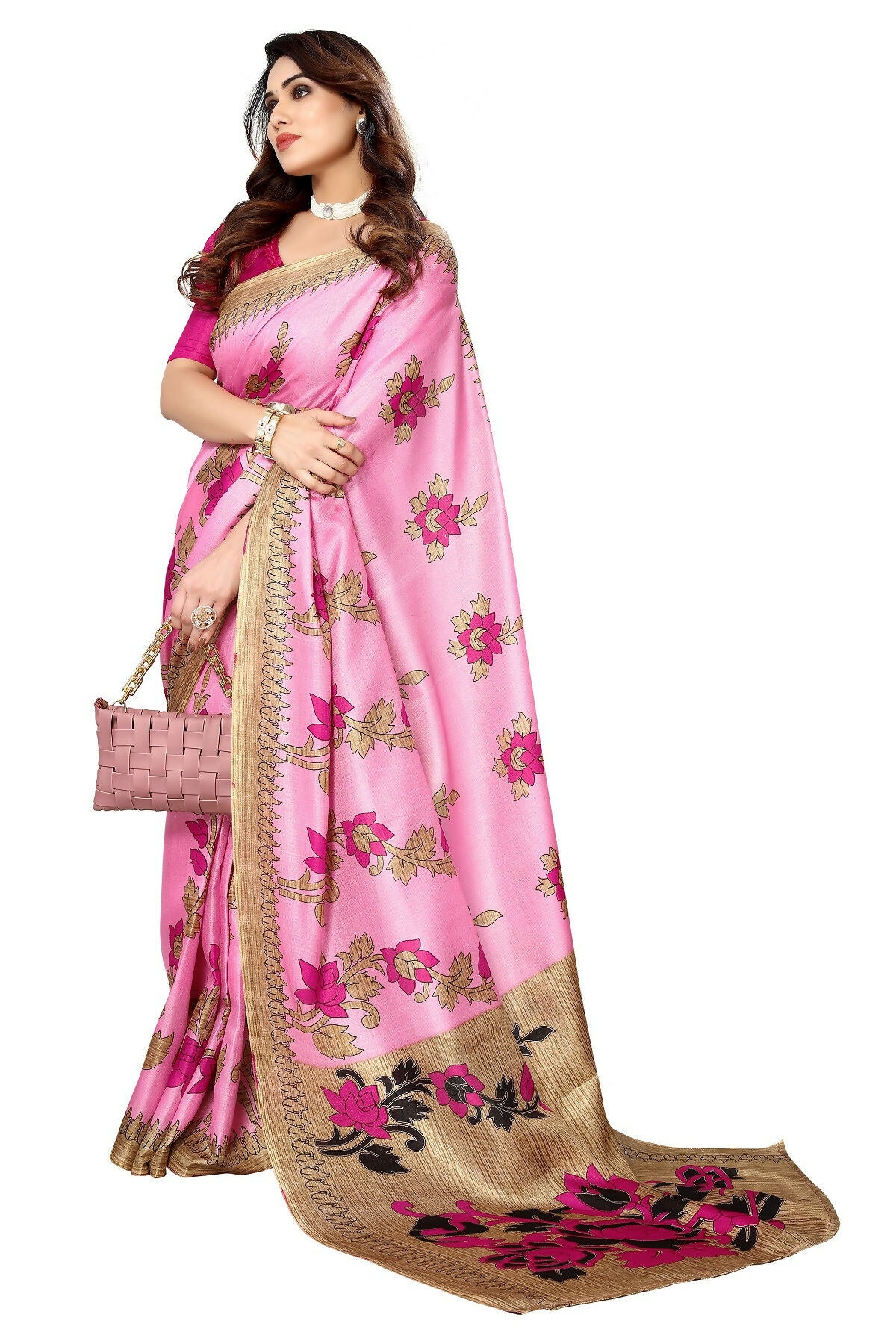 Vamika baby pink Printed Art Silk Saree - Distacart