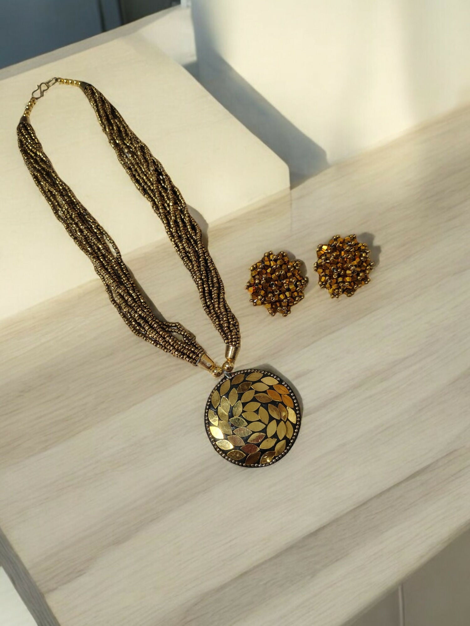 Inhanns All-Day Statement Beaded Necklace Set - Gold - Distacart