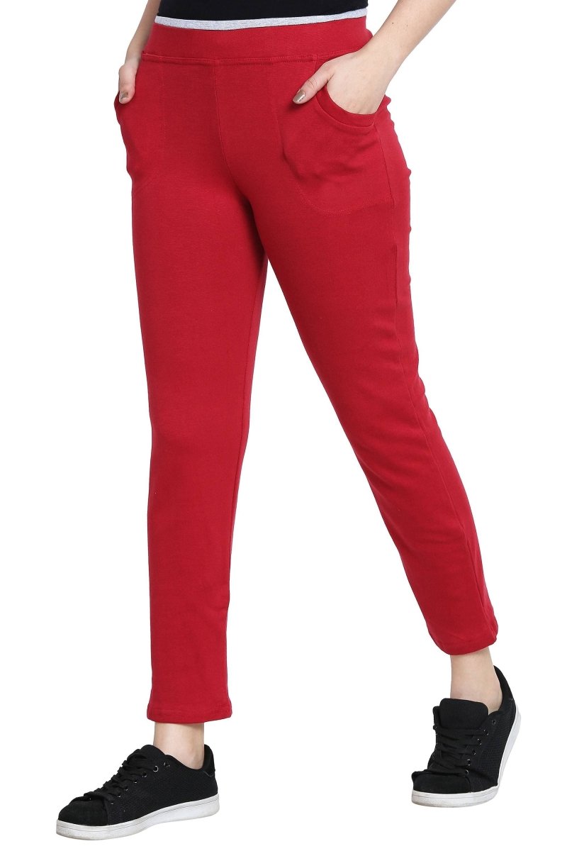 Asmaani Red color Hosiery Lower with Two Side Pockets.