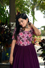 Thumbnail for Jyoti Fashion Women's Wine Printed with Sequins Faux Blooming Anarkali Dress - Distacart