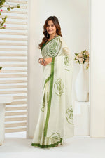 Thumbnail for Vastranavya Green Digital Printed Linen Ready To Wear Designer Saree with Unstitched Blouse - Distacart