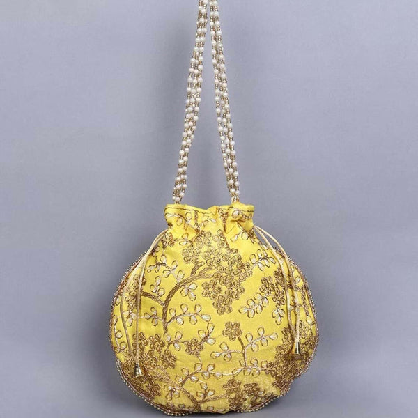 Joban Fashion Embroidered Potli Clutch - Yellow - Dista