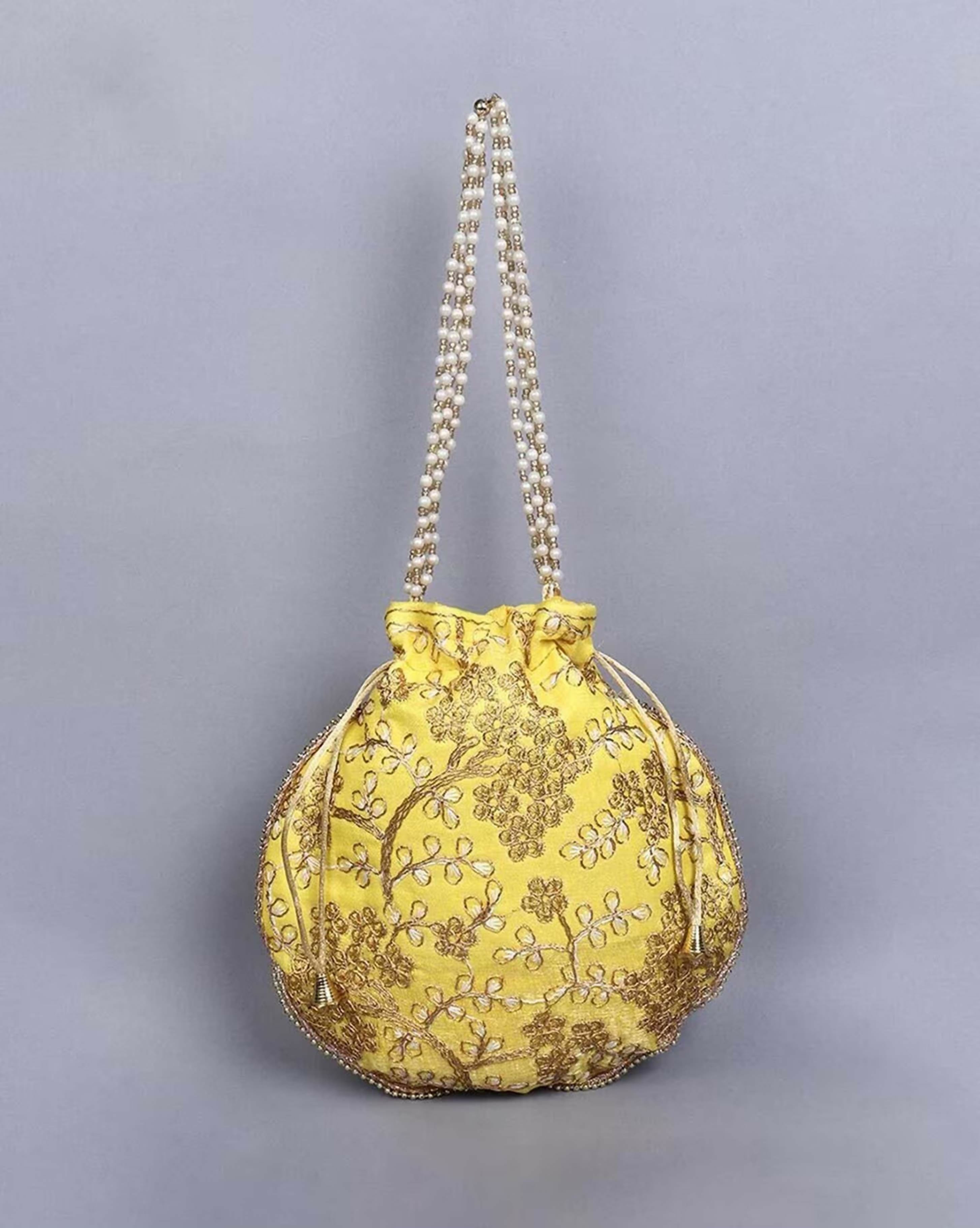 Joban Fashion Embroidered Potli Clutch - Yellow - Dista