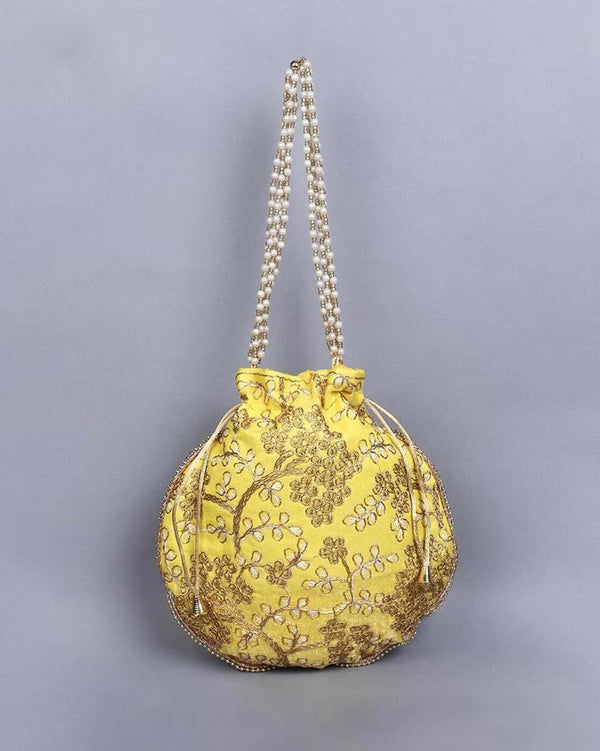 Joban Fashion Embroidered Potli Clutch - Yellow
