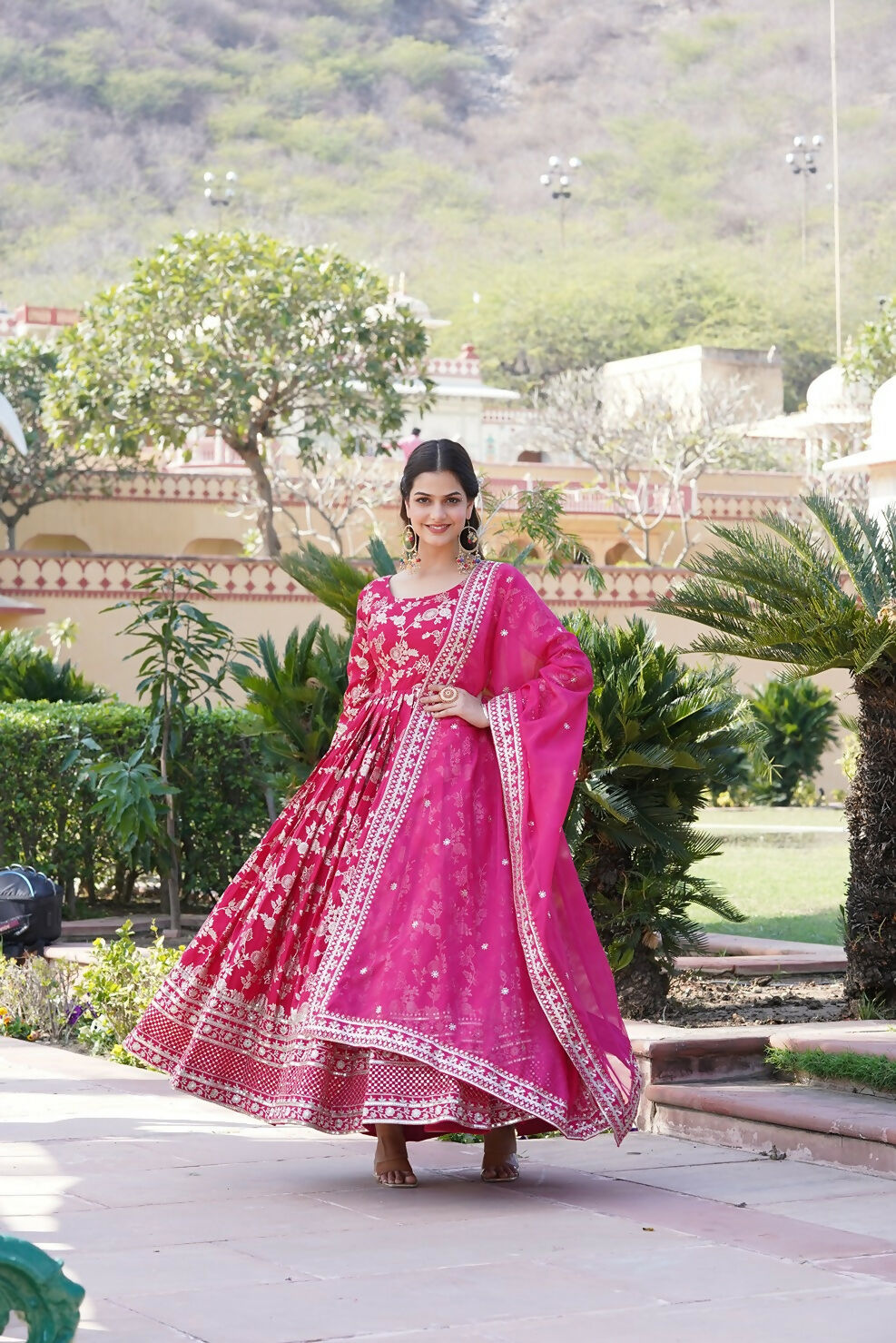 Joban Fashion Pink Viscose Jacquard Sequence Embroidery Work Kurta Set