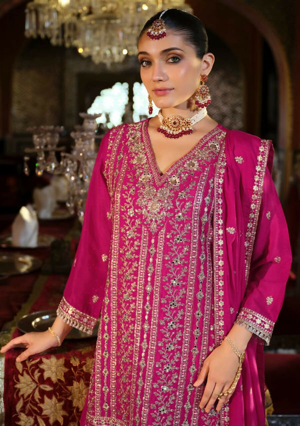 Aarshi Fashions Pink Chinon Silk Full Stitched Wedding Suits