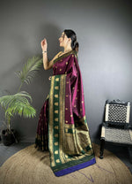 Thumbnail for Joban Fashion Wine Banarasi Soft Silk Woven Butti Saree - Distacart