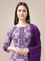 Thumbnail for Jyoti Fashion Women's Purple Rayon Print with Embroidery & Fancy Lace Work Kurta with Trouser & Dupatta - Distacart