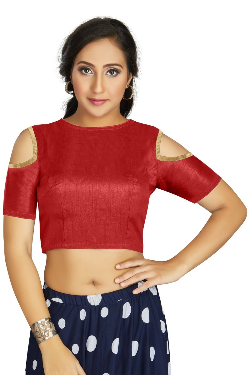 Aastha Fashion Women's Red Art Silk Cold Shoulder Sleeve Readymade Blouse - Distacart