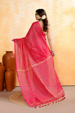 Thumbnail for Piyari Fashion Women's Rani Pink Embellished Cotton Blend Zari Check Handloom Saree - Distacart
