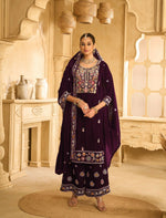 Thumbnail for Anaita Wine Embroidered Velvet Stitched Plazo Suit