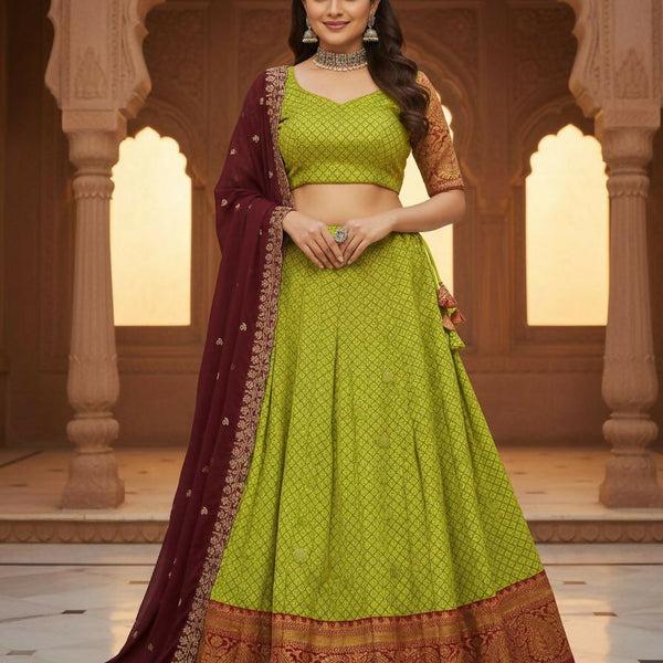 Teeya Creation New Womens Latest Embroidered Designer Lehenga Choli Set - Parrot-Green - Dista