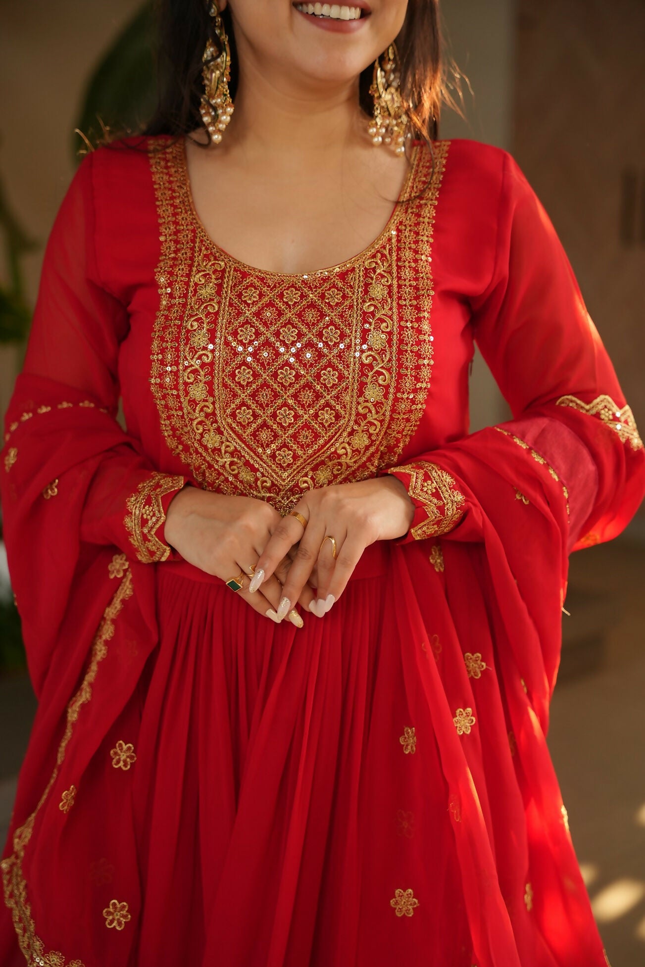 Joban Fashion Red Georgette Sequence Embroidery Work Kurta Set - Distacart