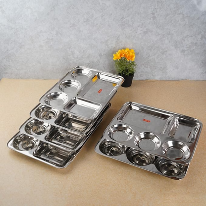 Sumeet Stainless Steel Rectangular 5 in 1 Compartment Lunch/Dinner Plate - small - Dista