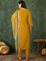 Thumbnail for The52 Mustard Women's Beautiful Rayon Fabric Embroidered Work Straight Kurta, Pant and Dupatta Set - Distacart