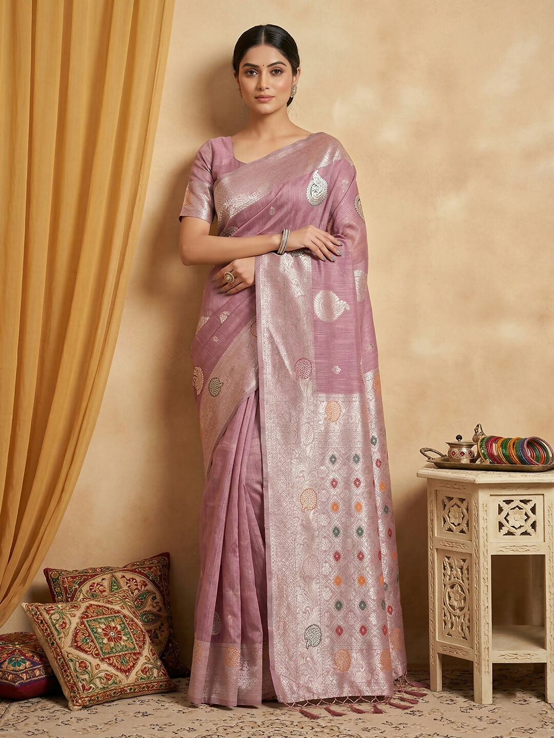 Shree Shyam Fashion Purple Linen Cotton Saree - Distacart