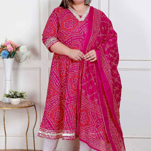Miravan Plus Size Women'S Bandhani Ethnic Anarkali Kurta And Dupatta - Distacart