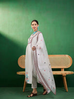 Thumbnail for Sangria Off White Embroidered A-Line Kurta With Trouser & Dupatta