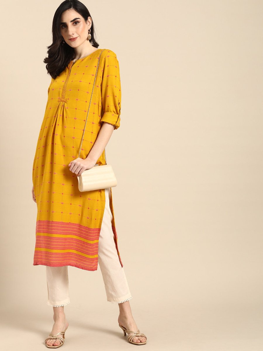 All About You Women Yellow & Pink Printed Kurta - Distacart
