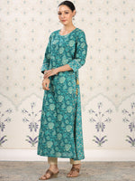 Thumbnail for Ode by House of Pataudi Floral Printed Pure Cotton Kurta - Distacart