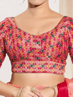 Thumbnail for Joban Fashion Pink Jacquard Padded Blouse With Round Neck Elbow Sleeves - Distacart