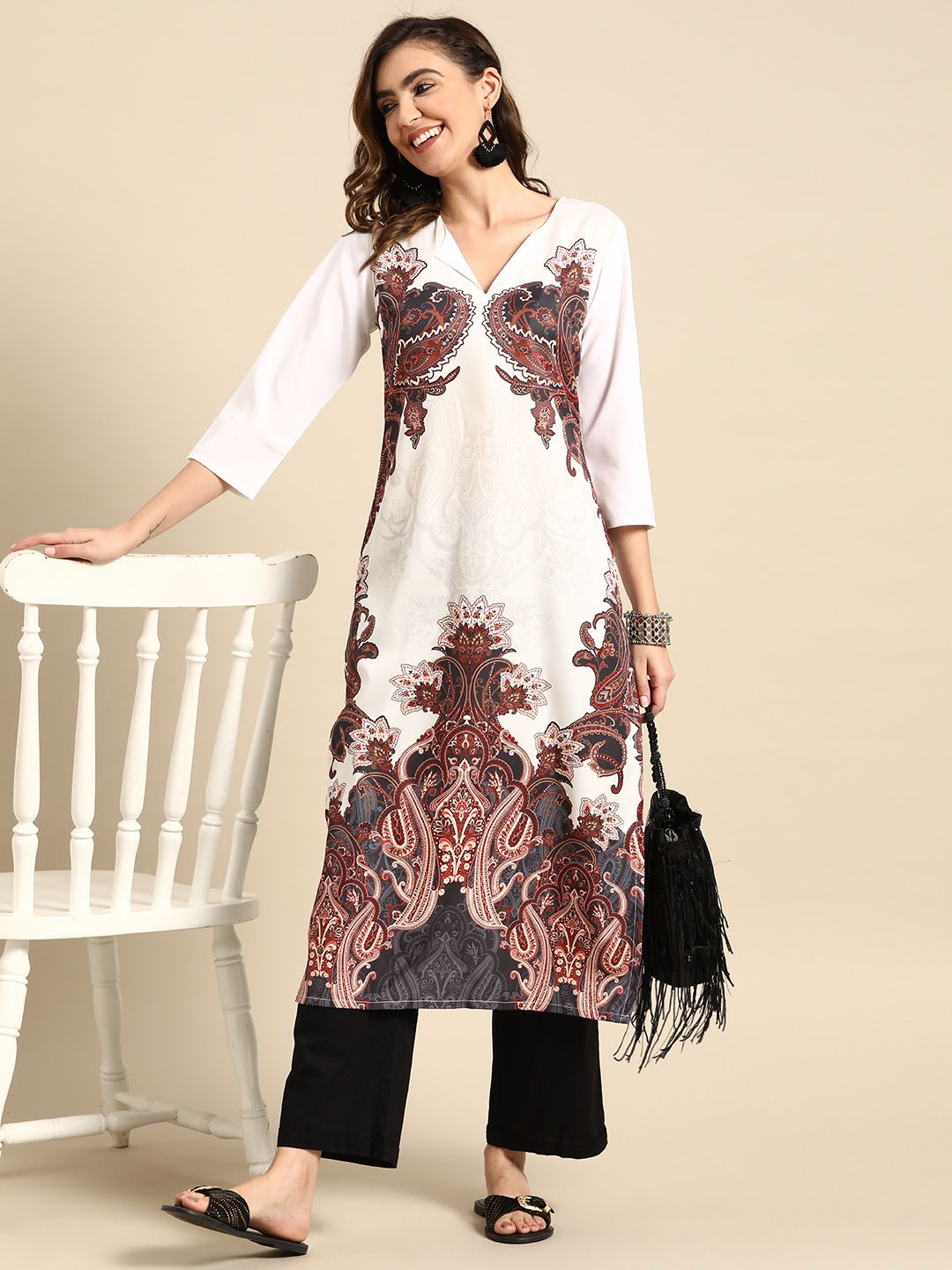 Sangria Ethnic Motifs Printed Straight Kurta - Distacart