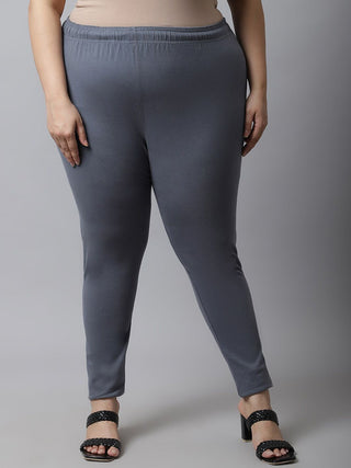 TAG 7 Women Plus size Grey Solid Cotton Ankle-Length Leggings - Distacart