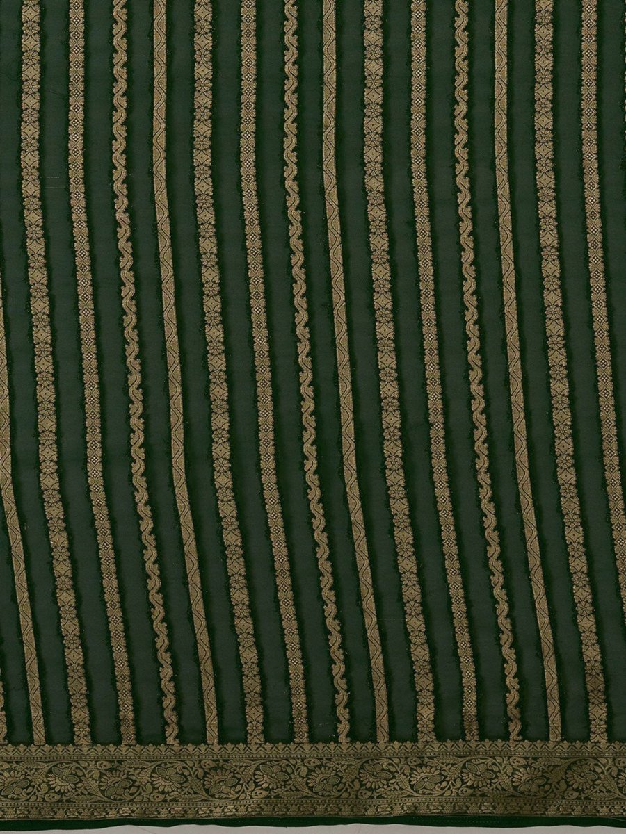 Anouk Green & Gold-Toned Woven Design Zari Pure Georgette Kanjeevaram Saree - Distacart