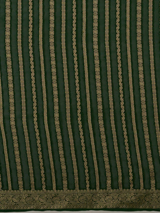 Anouk Green & Gold-Toned Woven Design Zari Pure Georgette Kanjeevaram Saree - Distacart