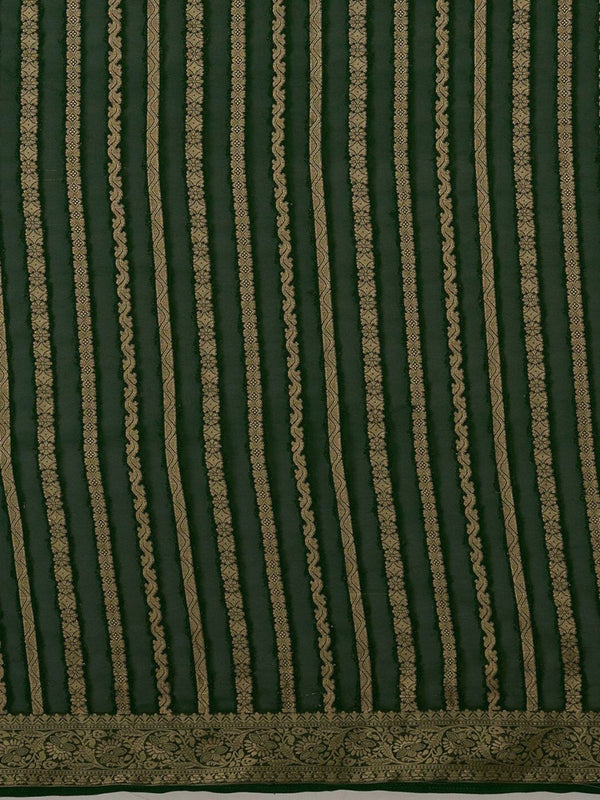 Anouk Green & Gold-Toned Woven Design Zari Pure Georgette Kanjeevaram Saree - Distacart