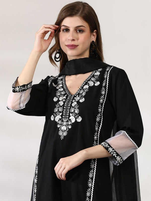 Anouk Ethnic Motifs Embroidered Regular Pure Cotton Kurta With Trousers & Dupatta