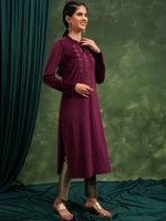 Thumbnail for Vishudh Floral Embroidered Mandarin Collar Kurta