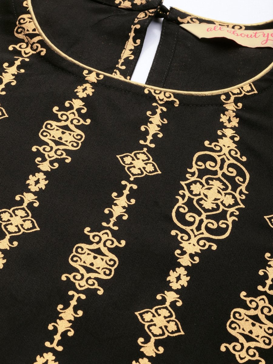 All About You Women Black Ethnic Motifs Printed Regular Kurta with Trousers & With Dupatta - Distacart