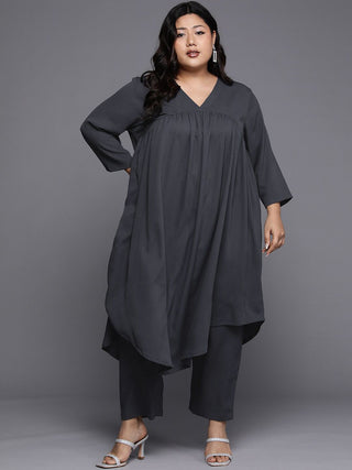 Sztori Plus Size V Neck A Line Kurta With Trouser