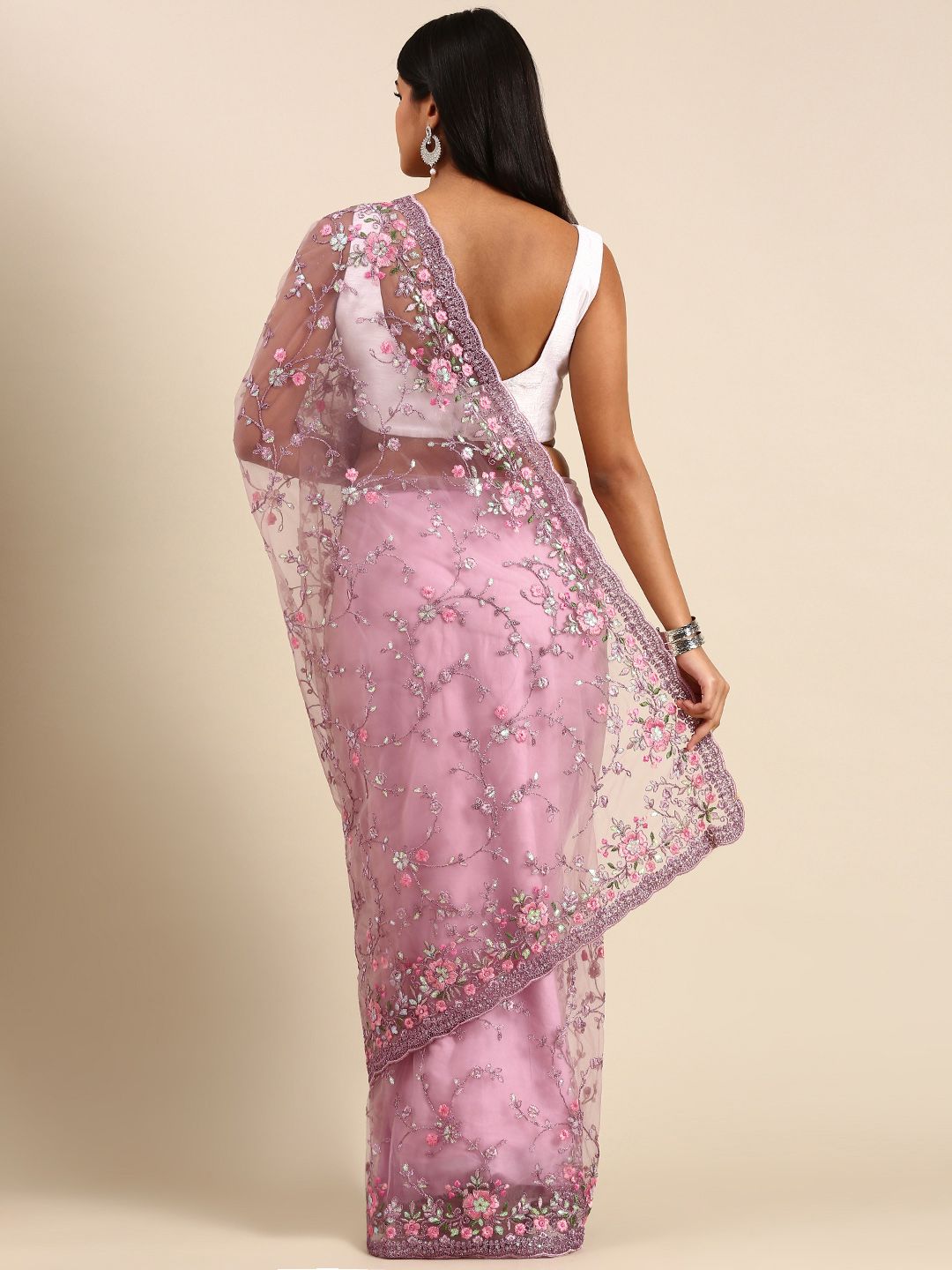 kasee Floral Embroidered Net Saree - Distacart