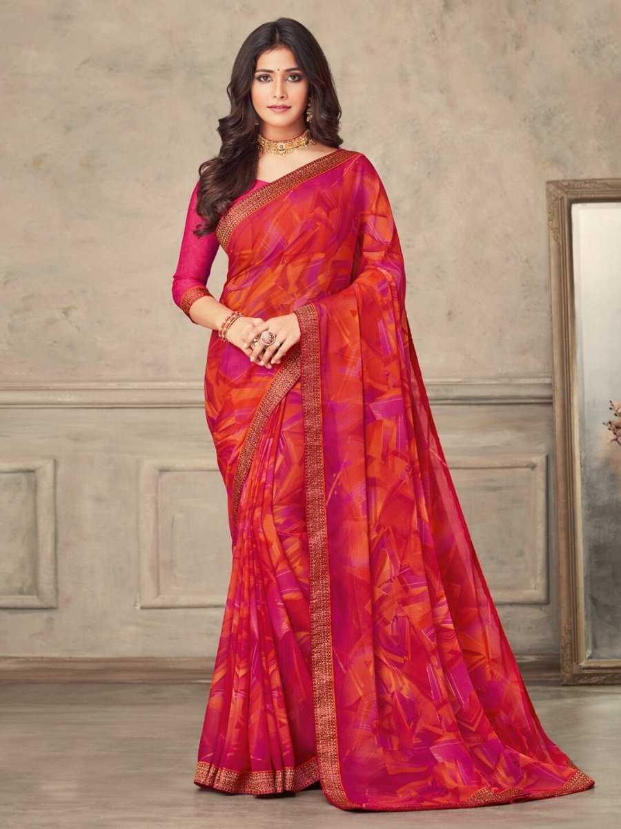 Anouk Abstract Printed Zari Pure Chiffon Bagru Saree - Distacart